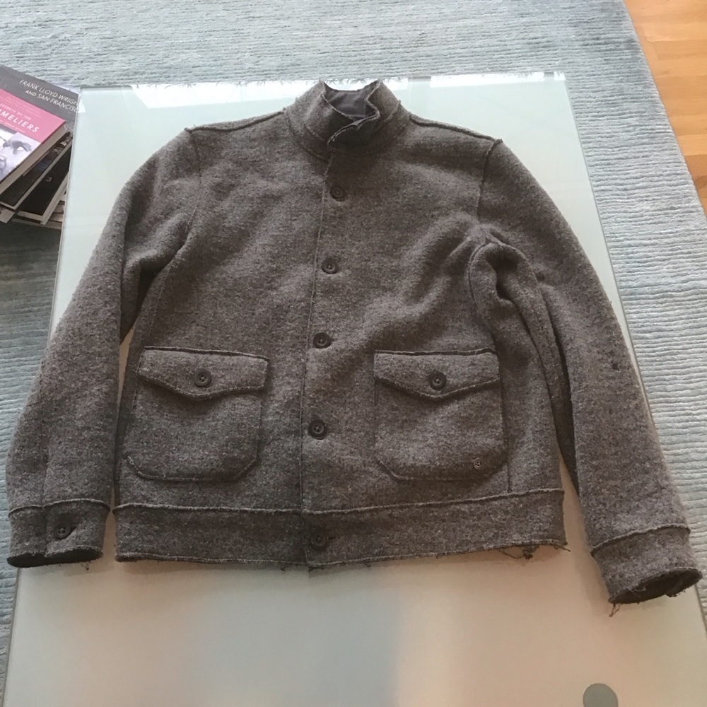 Hugo Boss‎ Orange Label Gray Wool Blend Button Front Bomber Coat Jacket XL